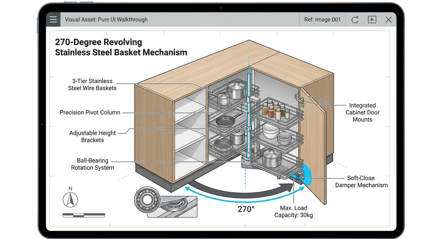 270 Degree Revolving Corner Cabinet Basket Mechanism