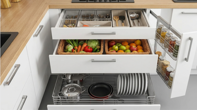 drawer basket in kitchen