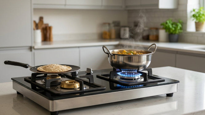 Best 2 Burner Gas Stove Guide 1 A detailed technical diagram illustrating the integration of kitchen cabinets, ventilation, and a 2-burner gas stove with safety clearances and workflow annotations.