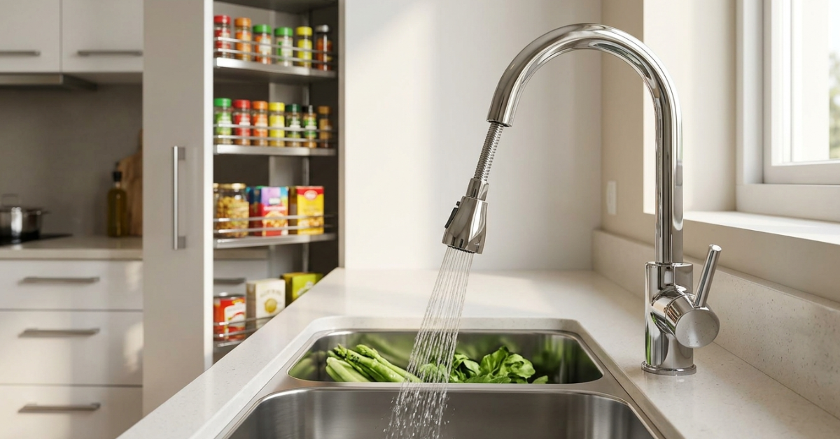 Pull Out Sink Mixer for Easy Kitchens 2 black flexible spout kitchen faucet.webp