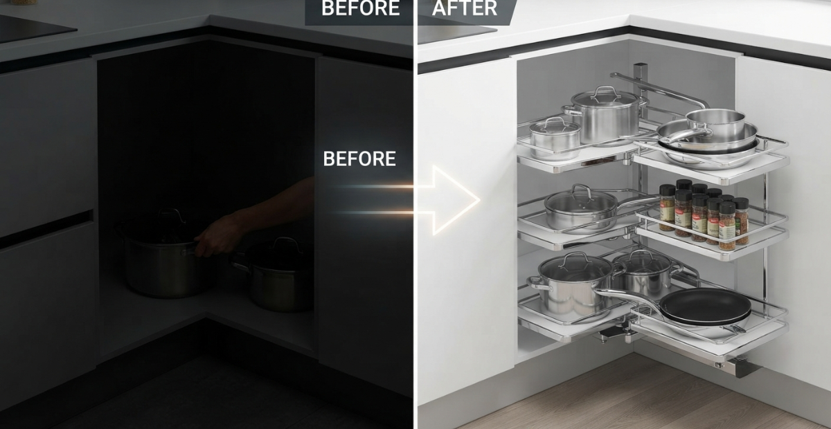 Ball Bearing Drawer Slides: The Ultimate Buying Guide 2 blind corner shelving before after comparison bd.jpg