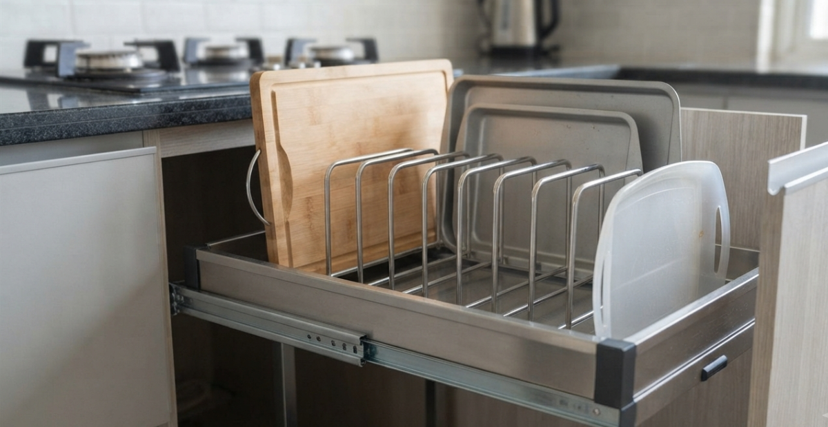 Best Cabinet Tray Organizer Ideas for Easy Kitchen Storage 3 cabinet tray organizer