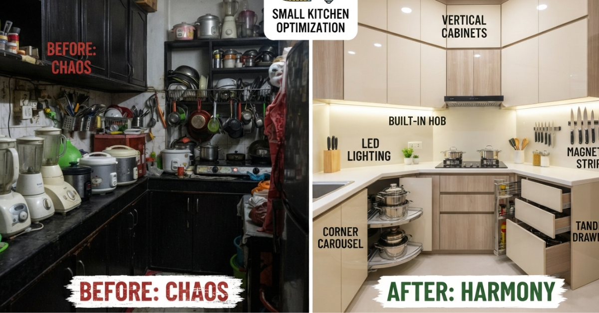 15 Space Saving Kitchen Ideas for Small Homes in 2026 6 kitchen-optimization-before-after.png