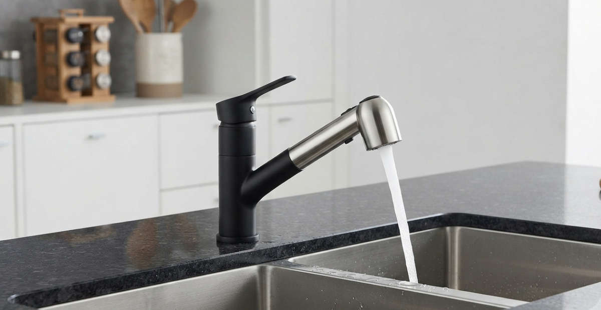 Modern Kitchen Water Tap | Stylish Designs & Latest Trends 1 Modern kitchen water tap with pull out faucet, stainless steel sink mixer, modular kitchen fittings BD.