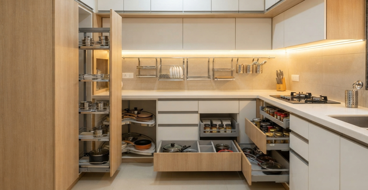 Wardrobe Storage System: Smart Ideas to Maximize Space 4 modern-modular-kitchen-storage-solutions-bangladesh.jpg Image Alt: A modern, space-saving kitchen in Bangladesh