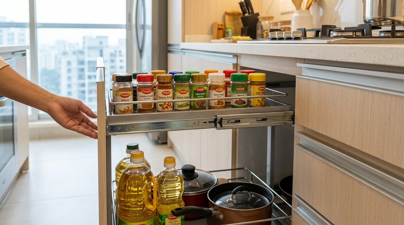 Cabinet Sliding Organizer Ideas for a Neat Kitchen Space