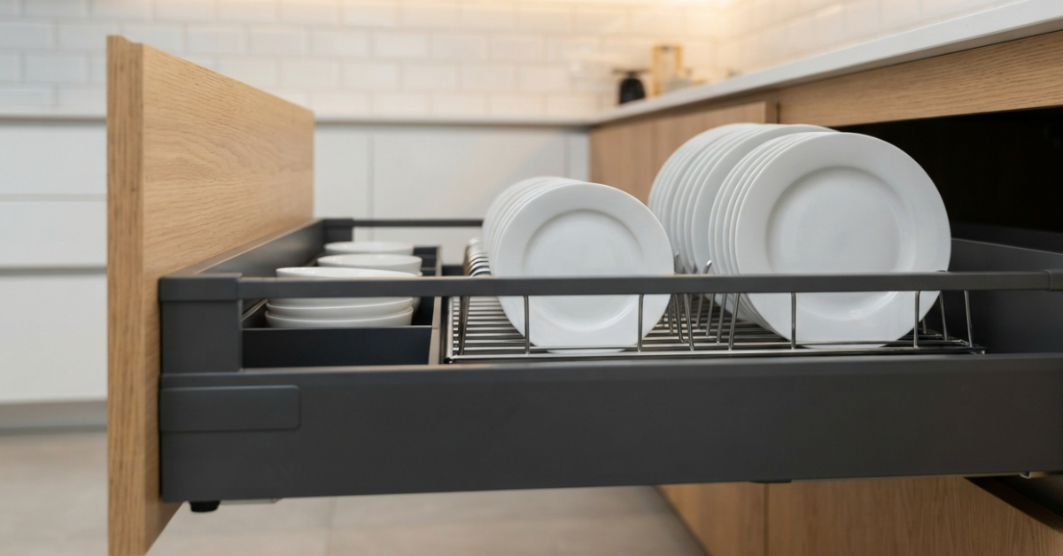 Best Dinner Plate Organizer Ideas for Modern Kitchens Now 1 Discover top dinner plate organizer ideas, modular kitchen cabinets, and smart hardware solutions to maximize storage space in Bangladeshi homes.