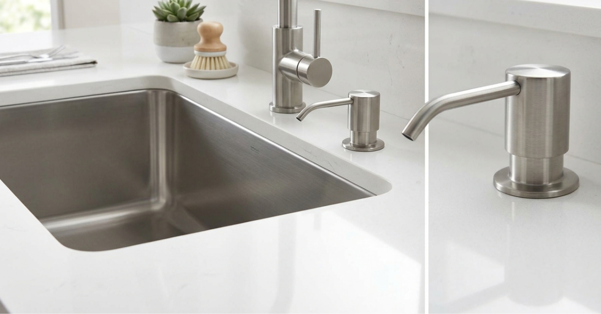 Sleek built-in soap dispensers to keep sink counters clean.
