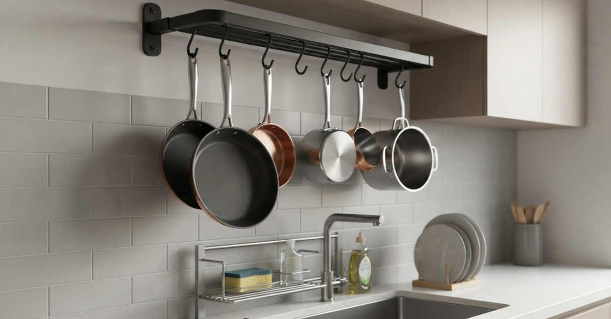 pots and pans hanging rack: Save Space & Keep Kitchen Neat 2 pots and pans hanging rack: Save Space & Keep Kitchen Neat