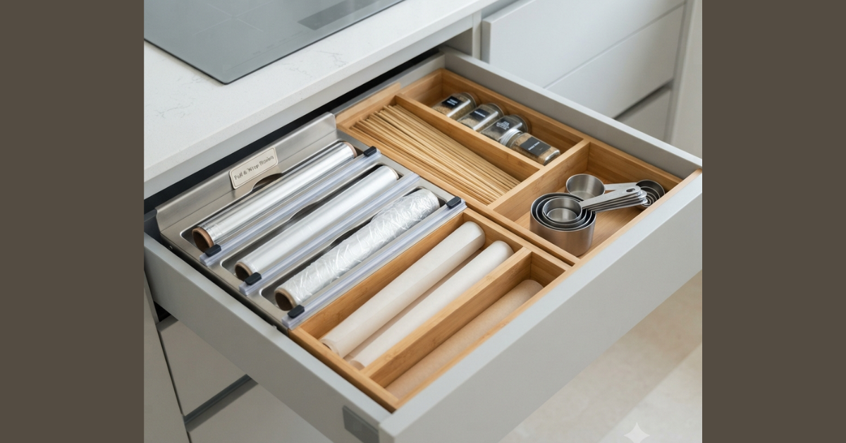 modular kitchen drawer foil holder organization